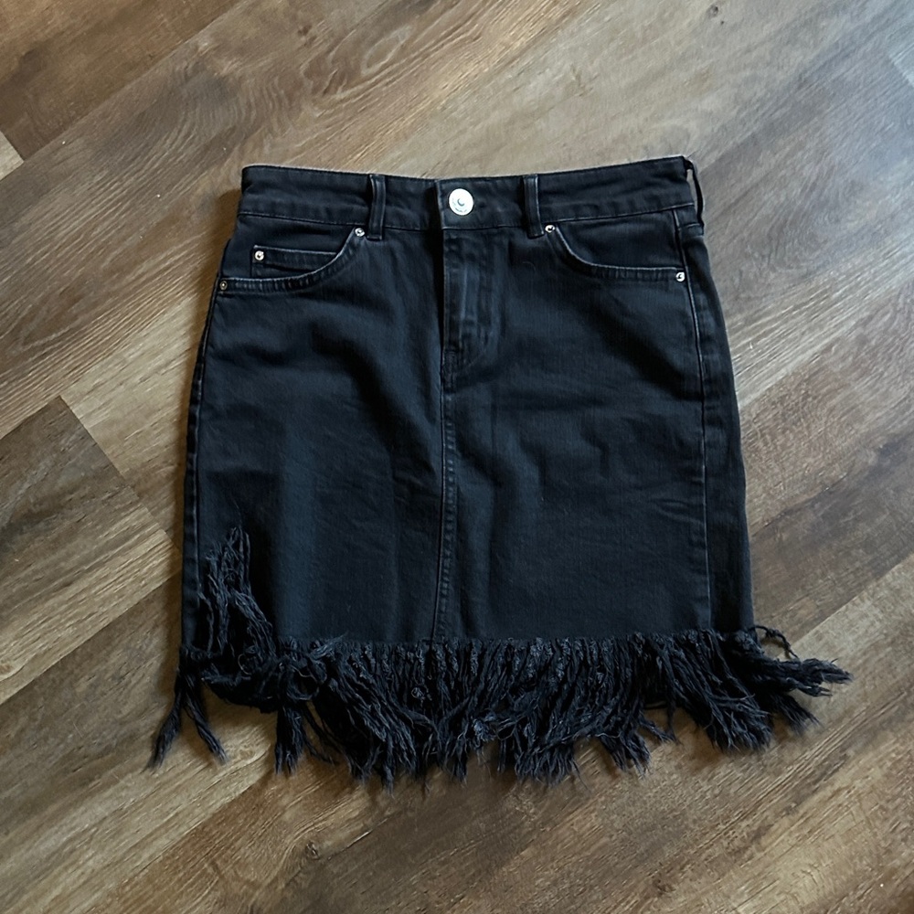 River Island Black Denim Skirt with Fringe - Picture 1 of 4
